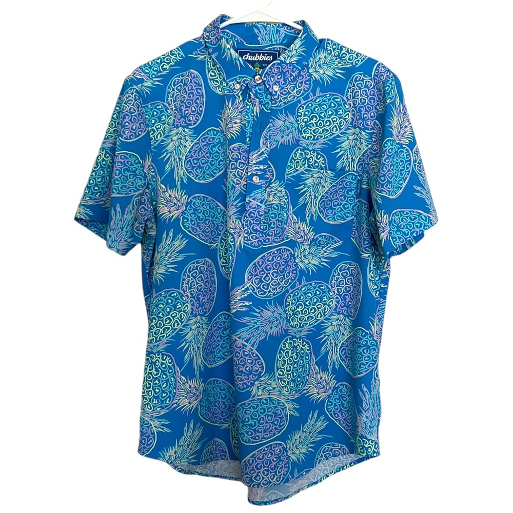 Chubbies Blue Pineapple Pullover Button Short Sle… - image 1